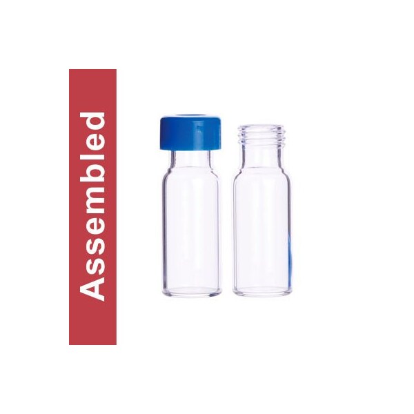 Cp Lab Safety. Wheaton MicroLiter Clear Screw Thread Vial Kit Blue 9mm Cap PTFE/Silicone/PTFE Septa 100pk 09-1040B-A - main